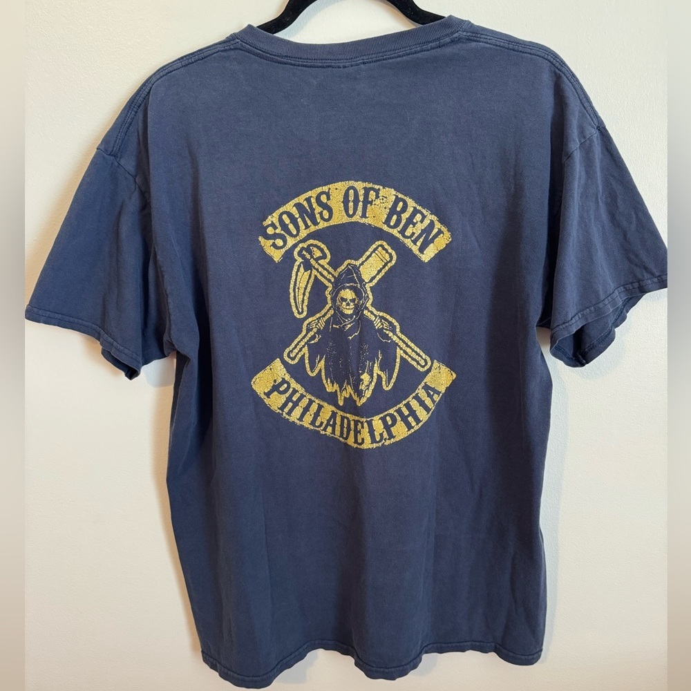 Men’s Sons of Ben Blue Skeleton Grim Reaper T-Shirt Size Large